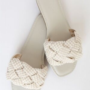 Lulus Avalon Ivory Pearl Braided Flat Slide Sandals White - Size 7.5